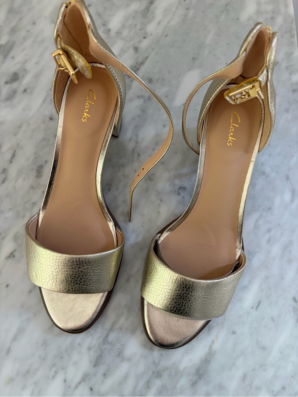 Clarks Metallic Gold Open-Toe Ankle-Strap Heels